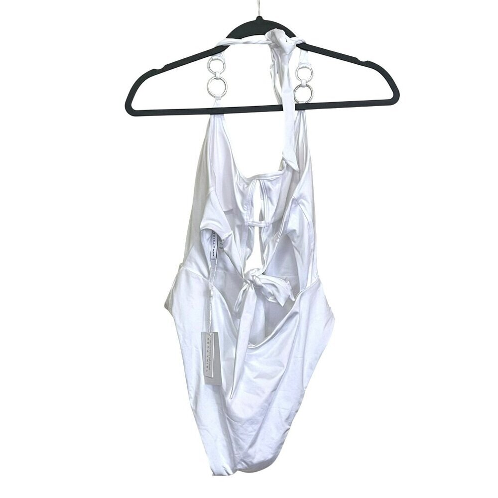 Trina Turk White Halter One-Piece Swimsuit Ring Cutout Size 8 $162 - Picture 5 of 7